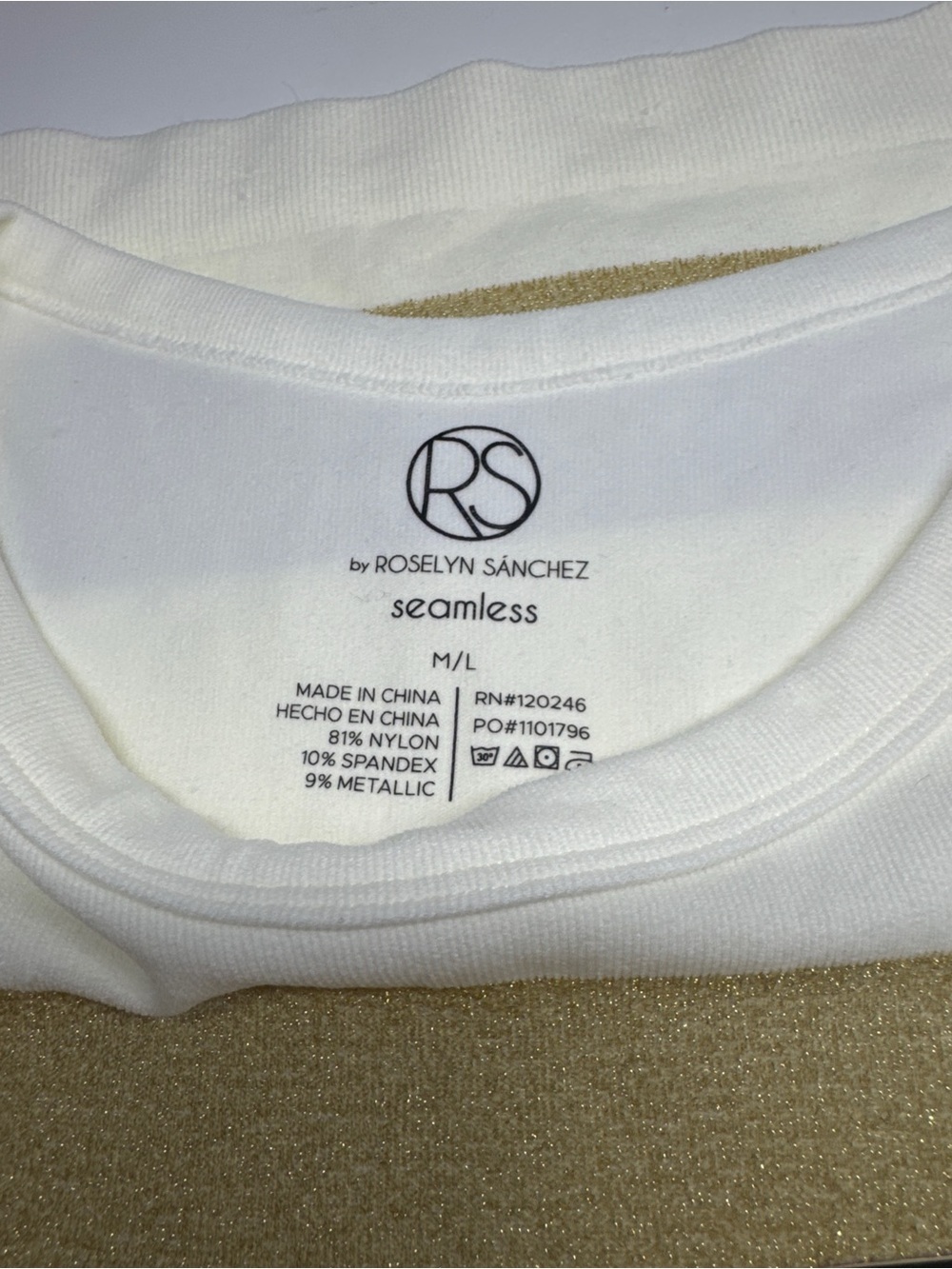 Roselyn Sánchez White & Gold Metallic Striped Seamless Tank Top M/L NWT - Picture 5 of 6
